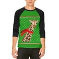 thumbnail image 1 of Ugly Christmas Sweater Big Giraffe Scarf Mens Raglan T Shirt White-Black X-LG, 1 of 2