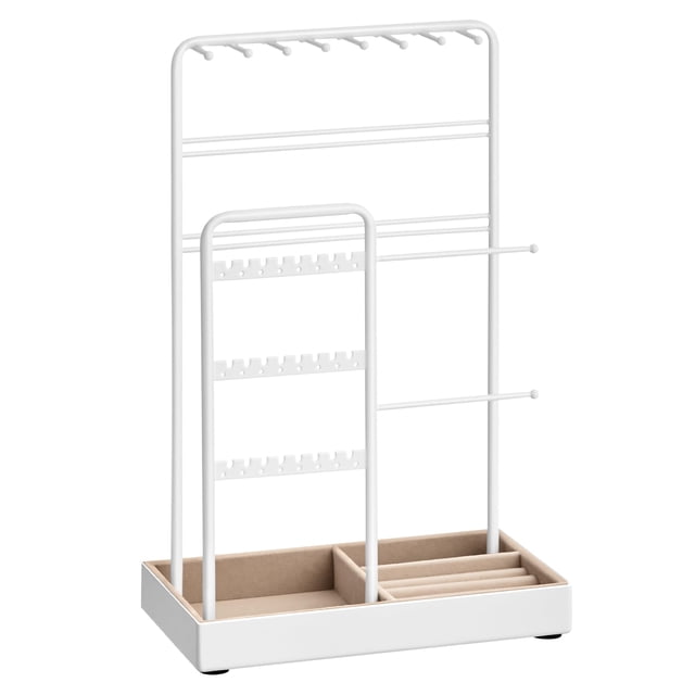 Soporte para joyas SONGMICS, bandeja de terciopelo con marco de metal blanco