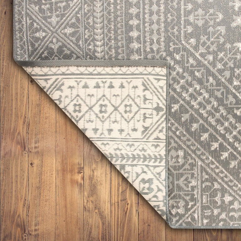 Free Shipping! Mainstays 7'x10' Woven Gray Medallion Outdoor Rug