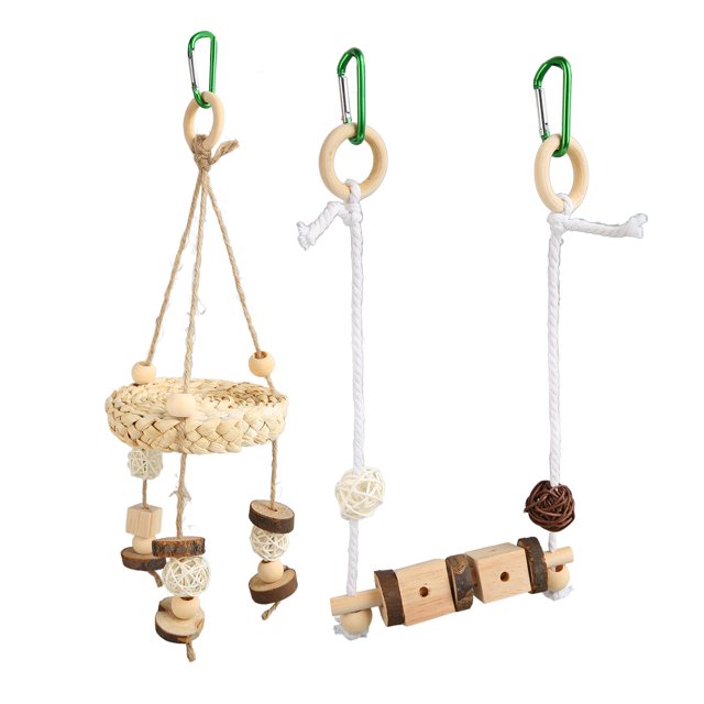 Columpio para loros, juguete colgante, troncos divertidos, bolas de ratán, cuerda de algodón, pájaro, cáscara de maíz, columpio, juguete para periquitos, periquitos