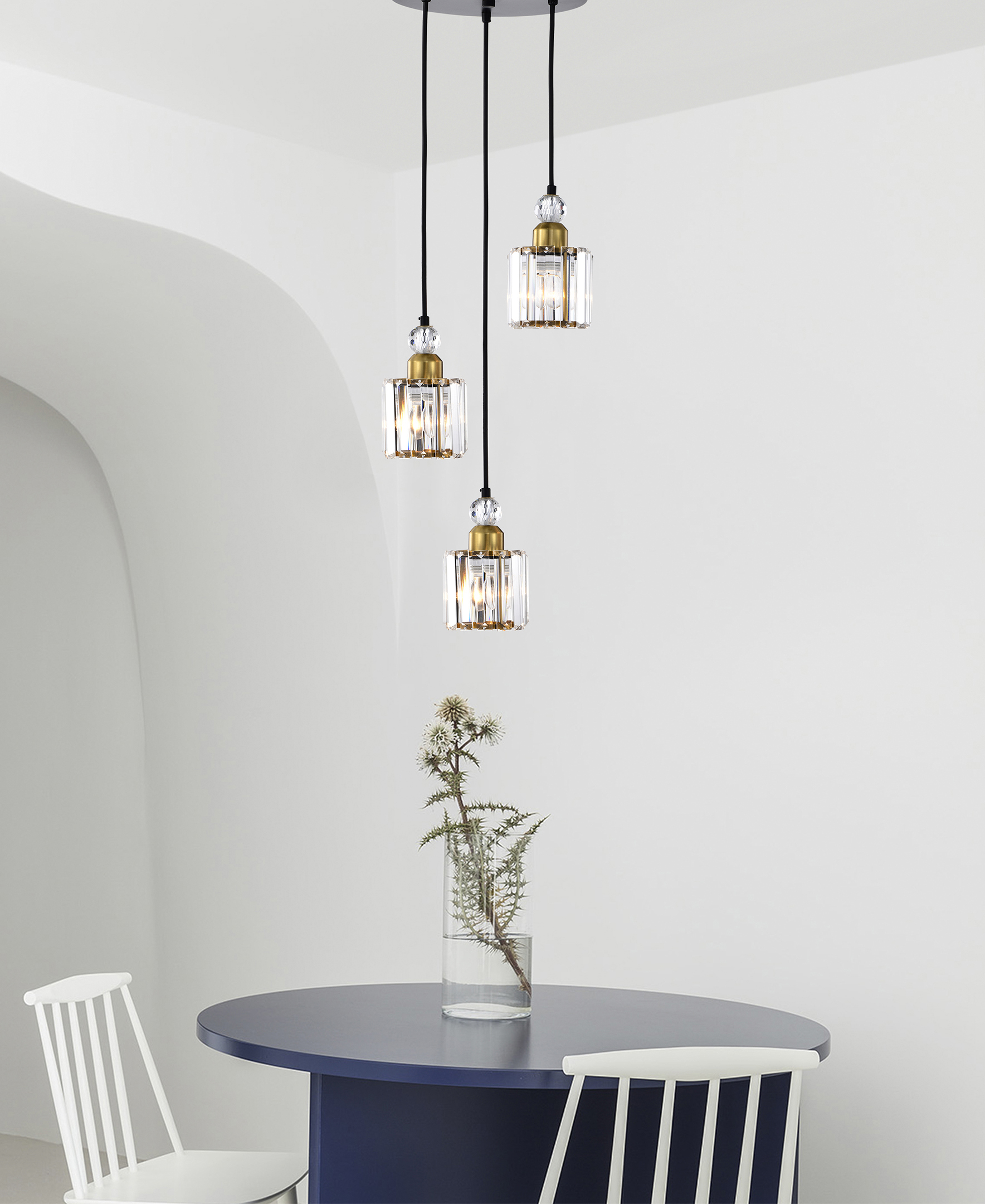 Srai 11 in. 3-Light Indoor Matte Black and Brass Finish Chandelier with Light Kit