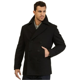 NAUTICA + A.H／P-COAT Nautica mens Classic Double Breasted Peacoat Pea Coat, Black