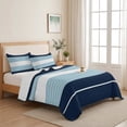 thumbnail image 5 of Twin Quilt Set 68''x86'', Navy Blue Aqua Stripe Lightweight Summer Bedspread Coverlet Set with 2 Pillow Shams, Modern Art Horizontal Striped Breathable All Season Quilt Bedding for Dorm/Bedroom, 5 of 9
