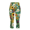 thumbnail image 4 of SCRAWLGOD Sunflower Daisy Leaf Print Women's Capri Yoga Pants with Pockets Tummy Control Yoga Lounge Tights Non See Through High Waisted Legging for Workout Cycling, XS, 4 of 7