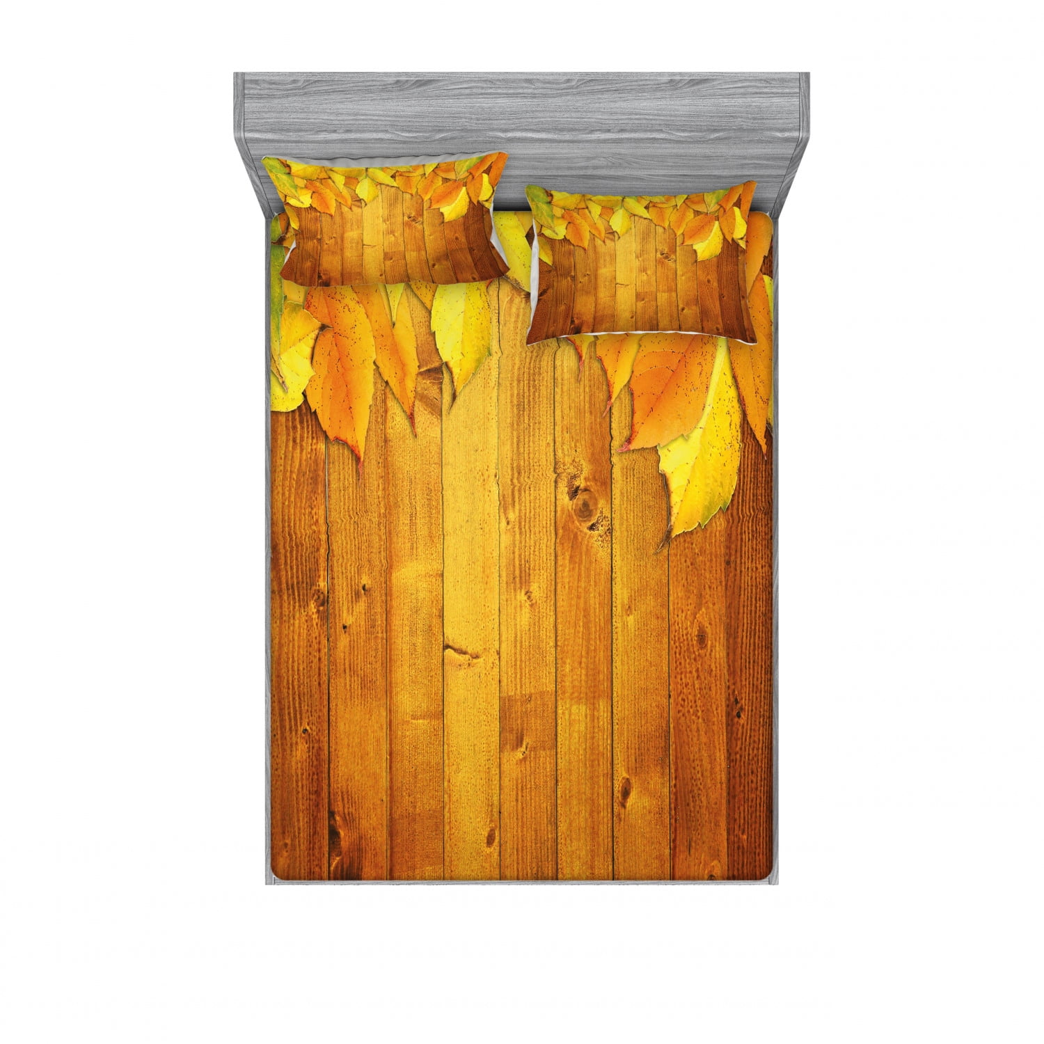 Fall Bedding Set with Sheet & Covers, Colorful Vivid Seasonal Leaves on