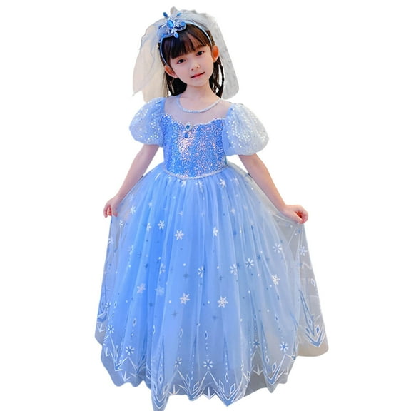 KAWELL Girls Frozen Elsa Princess Dress Sequin Mesh Tull Dress Halloween Costume Christmas Birthday Evening Party Ball Gown