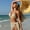 Apricot, variant on Boho Starfish Embellished 3-in-1 Bikini Set, Vertical Ribbed String Bikini With Sheer Mesh Sarong Tropical Vacation Bathing Suit