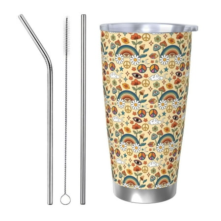 

Goofa 70s Hippie Style for 20 oz Skinny Tumbler Stainless Steel Coffee Mug Slim Vacuum Insulated Travel Cup Car Cup-Straw Three-piece Set
