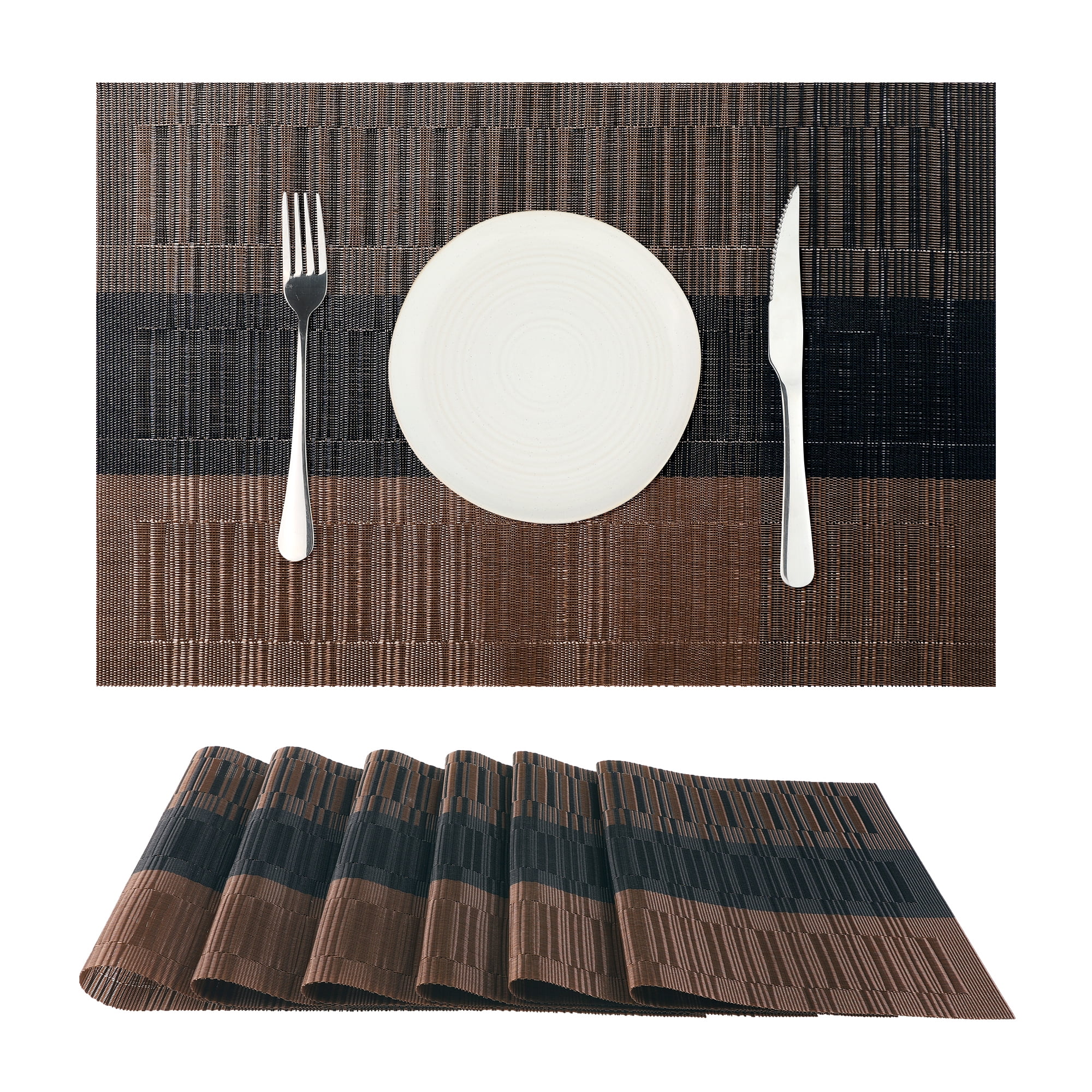 Unique Bargains Placemats Set of 6, Heat-Resistant Placemat, Polyvinyl Chloride Place Mats Coffee 18x12 inch