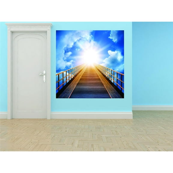 Design With Vinyl Artwork Bridge To Heaven Into Shinning Sun Cloud Scene Wall Decal for Family - Heavenally Spirital God Biblical Themed Décor - Size: 38 In x 38 In