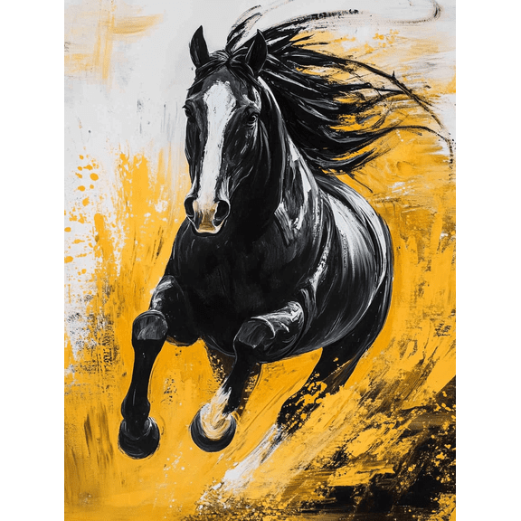 Black Horse Running Canvas Print/Wall Art,Suitable for Living Room,Bedroom,Office,Dining Room and Gallery Wall.
