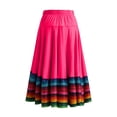 thumbnail image 4 of Bohemian Midi Skirts for Women Color Block Elastic Waist Flowy Mexican Summer Casual Hot Pink XXL, 4 of 4