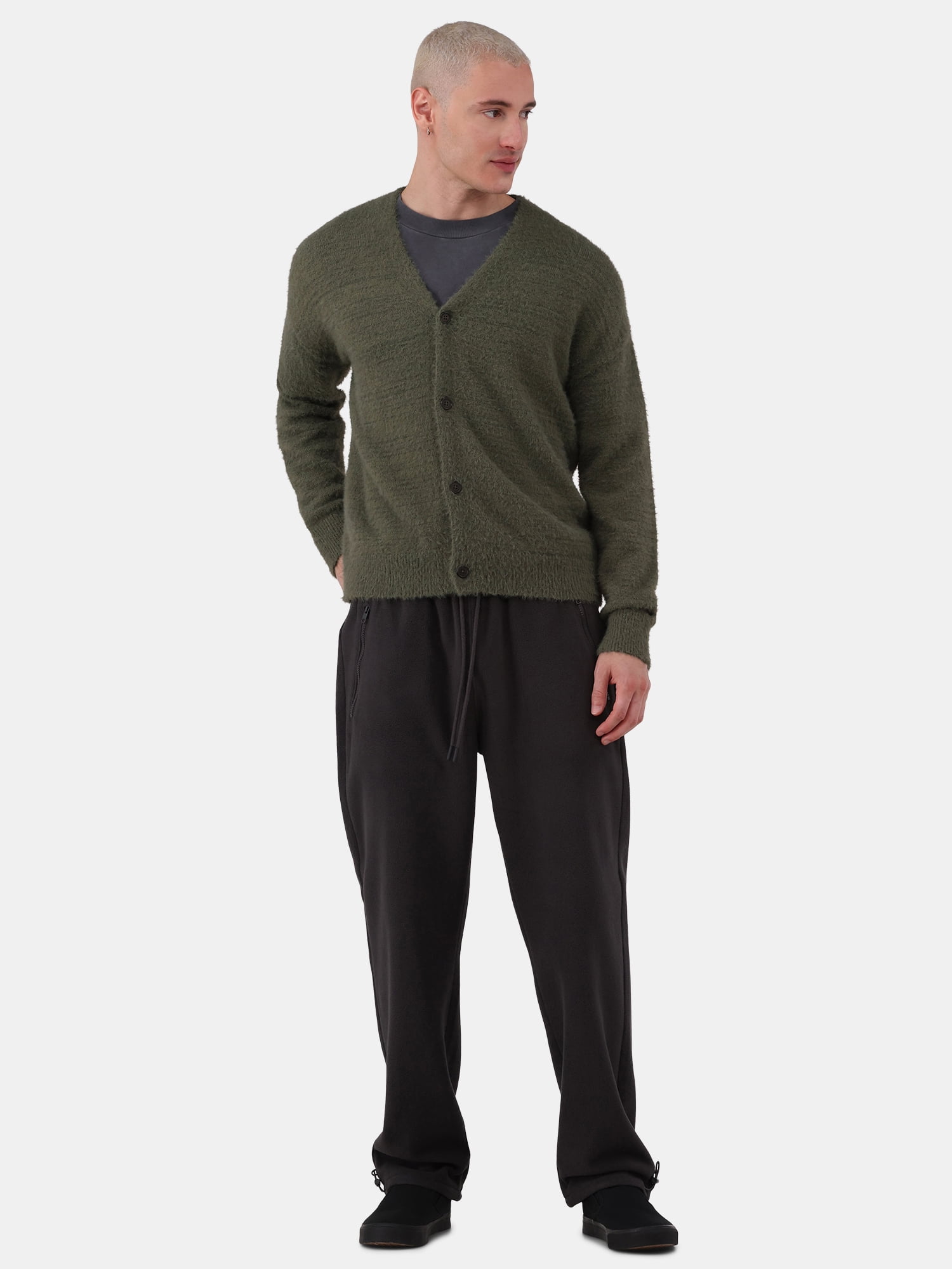 No Boundaries Men's Fuzzy Cardigan Sweater, Sizes XS-3XL