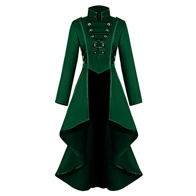 Leodye Robe Médiévale à la Mode et Confortable pour Femmes, Queue-de-Pie, Ourlet Irrégulier, Haut long Rétro Vert 4(S)