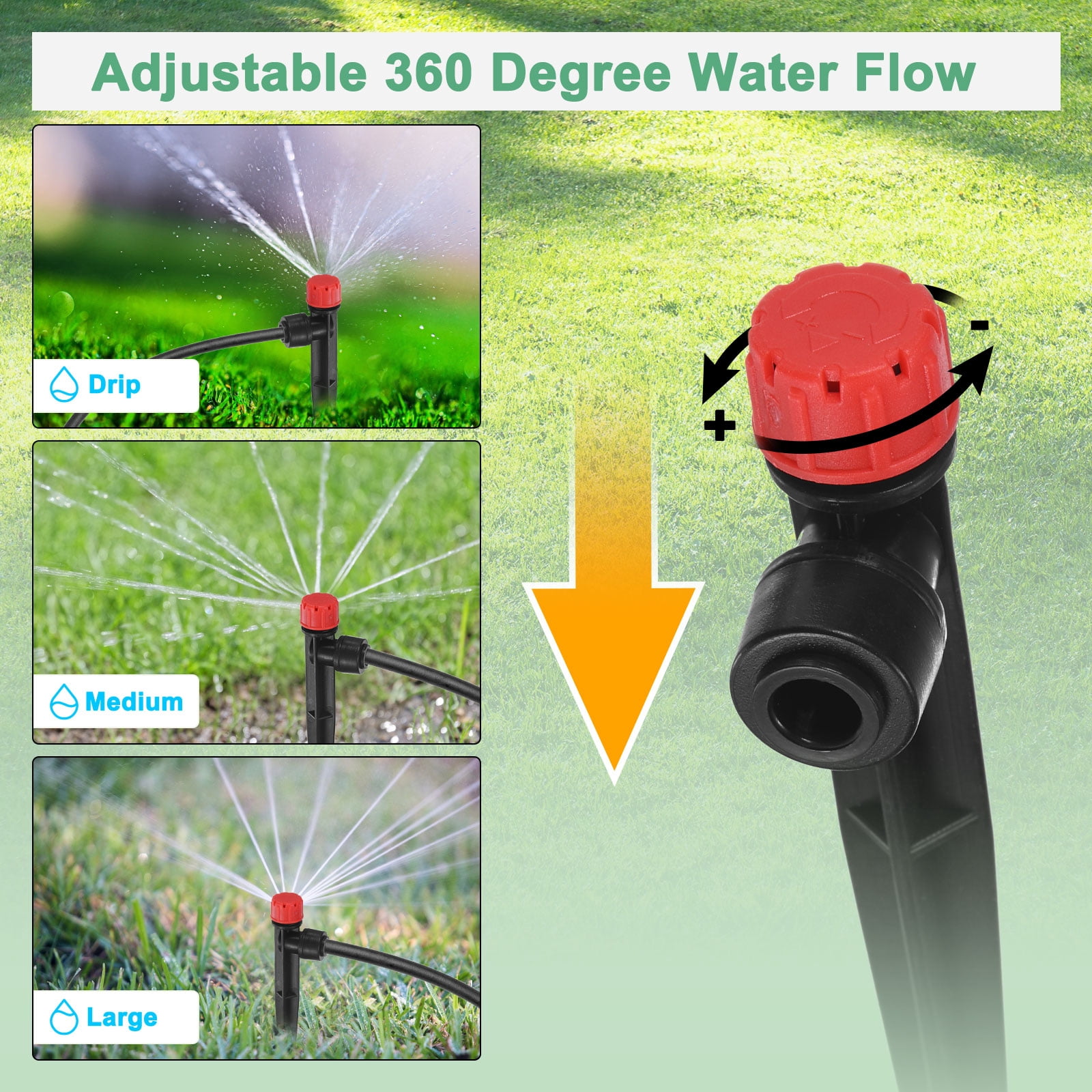 Uxcell 50-Pack Drip Irrigation Emitters, Adjustable 360 Degree Water Flow 8 Holes for 1/4" Tubing [Red, Drip]