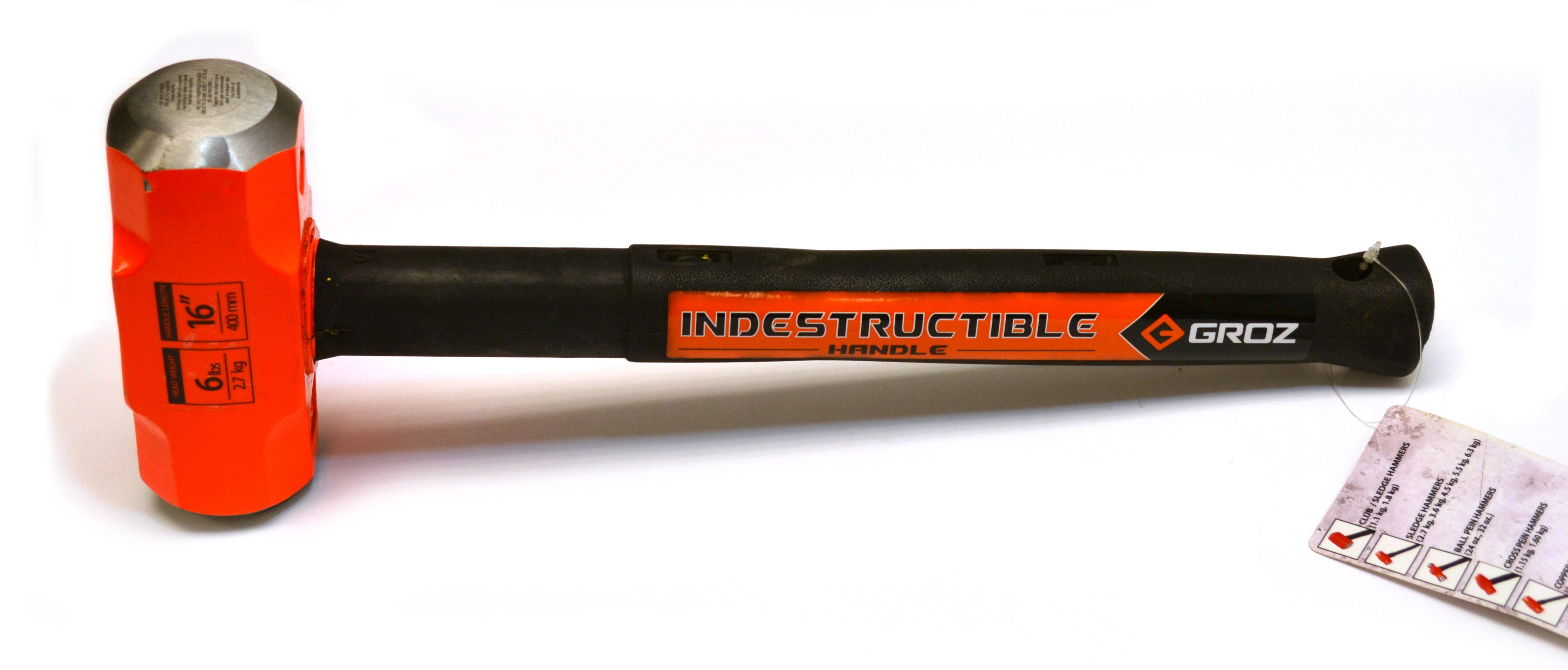 Groz 6 lb Sledge Hammer with 16" Indestructible Steel Handle