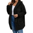 thumbnail image 3 of Womens Jacket Soft Hooded Jackets Casual Open Front Long Sleeve Solid Pockets Lightweight Outdoor Full Zip Warm Pullover Coats for Women Black XXL, 3 of 6