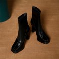 thumbnail image 6 of Xfvqtps Ladys Mid Calf Booties Simplicity Platform Square Toe Bow High Heel Rear Ankle Zipper Leather Shoes Heel High 8CM Black, 6 of 8