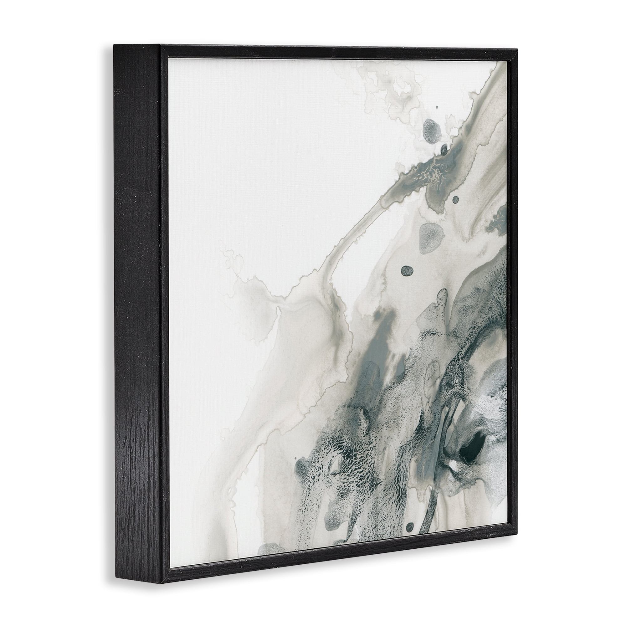 Stupell Industries Grey Splash on White Abstract Painting Black Framed Art Print Wall Art, 24 x 24