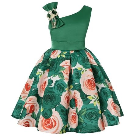 

EHTMSAK Infant Baby Toddler Child Children Kids Summer Floral Dress for Girl V Neck Sundress Ruffle Sleeveless Dresses Green 2Y-9Y 110