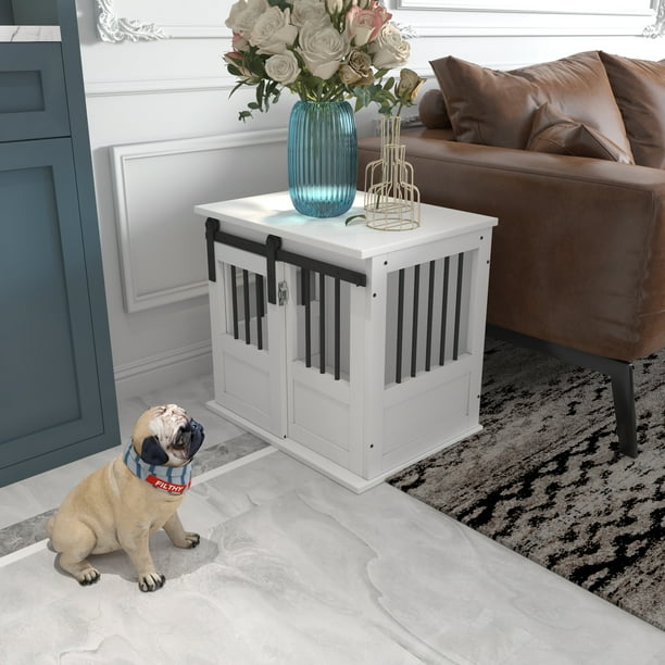 Wooden Dog Crate Furniture with End Table, Pet Cages for Small Animals