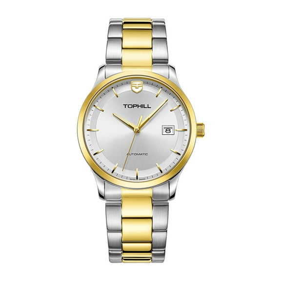 TOPHILL Men Calendar Vintage Japanese Analog Automatic Self-Winding Mechanical Movement Wrist Watch Stainless Steel Sapphire Crystal Waterproof Luminous Business Clock