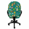 thumbnail image 3 of Christmas Office Chair Slipcover, Colorful Doodle Elements Cheerful Layout Kittens Trees and Ornaments, Protective Stretch Decorative Fabric Cover, Standard Size, Teal and Multicolor, by Ambesonne, 3 of 5