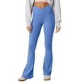 thumbnail image 2 of Flare Leggings Womens, Crossover Yoga Pants with Tummy Control, High-Waisted and Wide Leg Blue L, 2 of 9