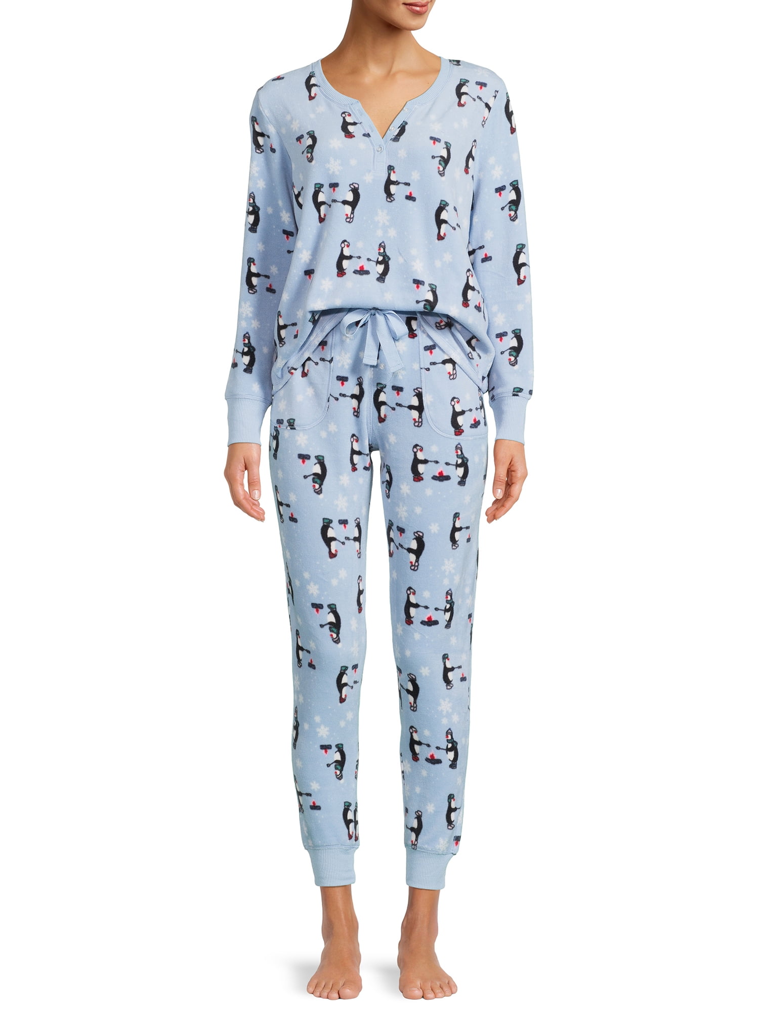 Jaclyn Intimates Long Sleeve Henley Printed Pajamas (Women's) 2 Piece Set
