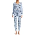 thumbnail image 2 of Jaclyn Intimates Long Sleeve Henley Printed Pajamas (Women's) 2 Piece Set, 2 of 5