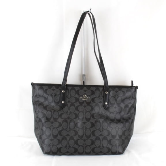 Pre-Owned COACH Signature F58292 Tote Bag in Black Leather for Women