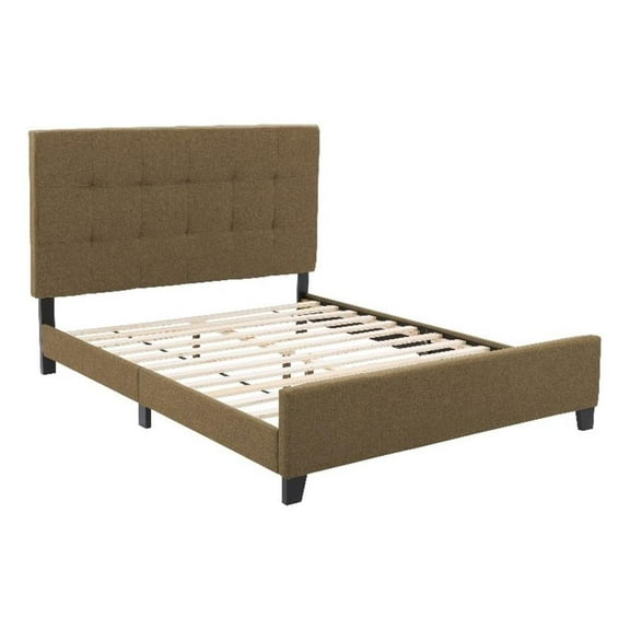 CorLiving Ellery Queen Size Clay Brown Contemporary Fabric Tufted Bed with Slats