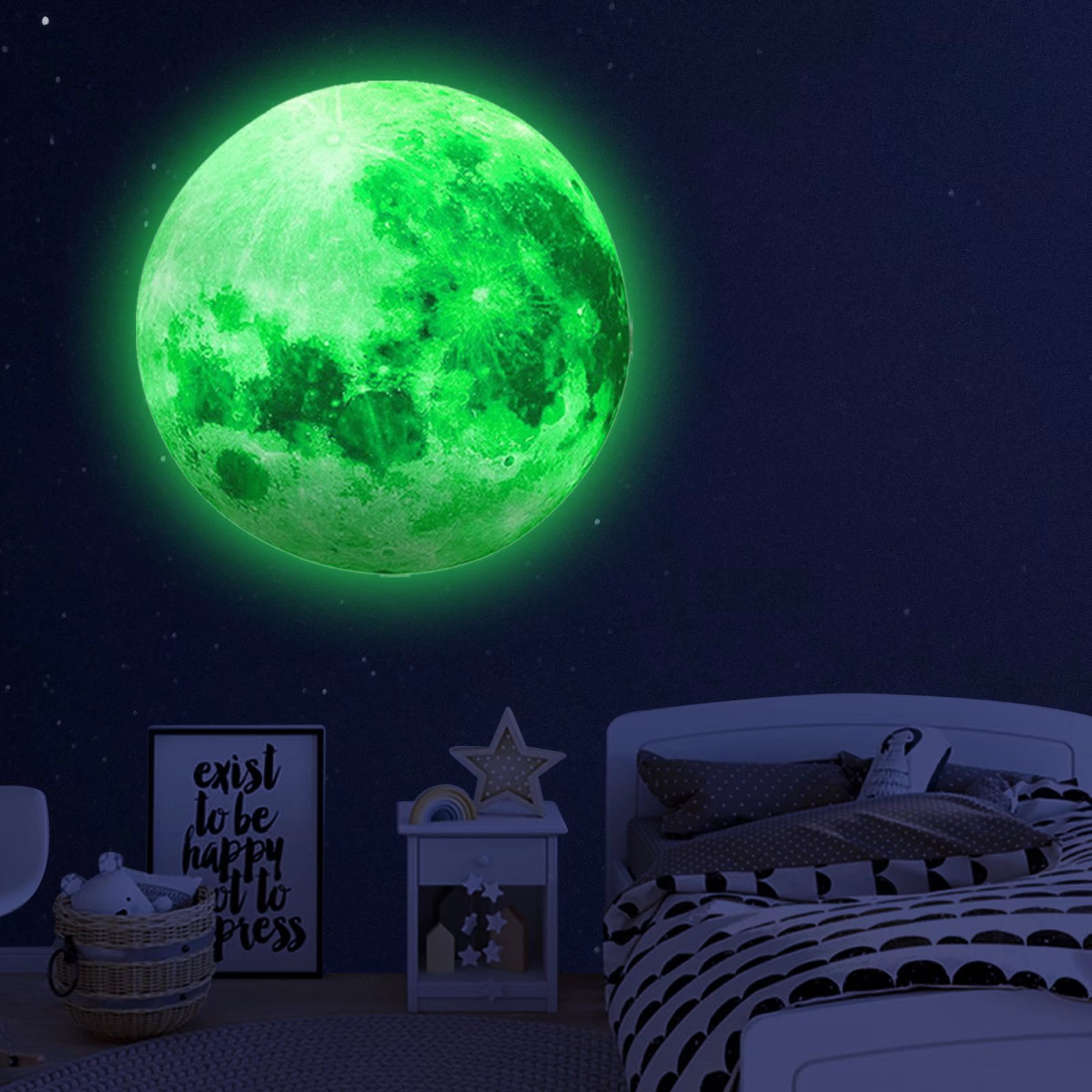 Glow in The Dark Moon, Glow in The Dark for Ceiling Kids Wall Decals