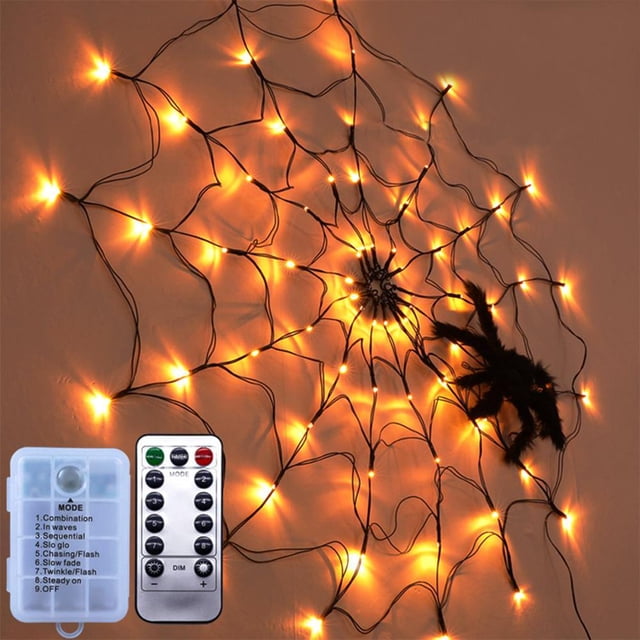 MesaSe Halloween Spider Web Lights Halloween Decoration LED Spider Web String Lights Decor for Wall Yard Terrace