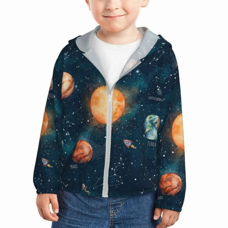 

Gaeub Solar System And Planets Print Athletic Sun Protection Hoodie for Kids Long Sleeve Outdoor UV Shirt Running Fishing Top for Boys Girls-4 Years