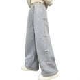 thumbnail image 3 of LRen Girl's Sweatpants Bow Drawstring Elastic Waist Wide Straight Leg Pants High Waisted Casual Baggy Jogger Pants,12-14 Years,Z3-Light Gray, 3 of 6