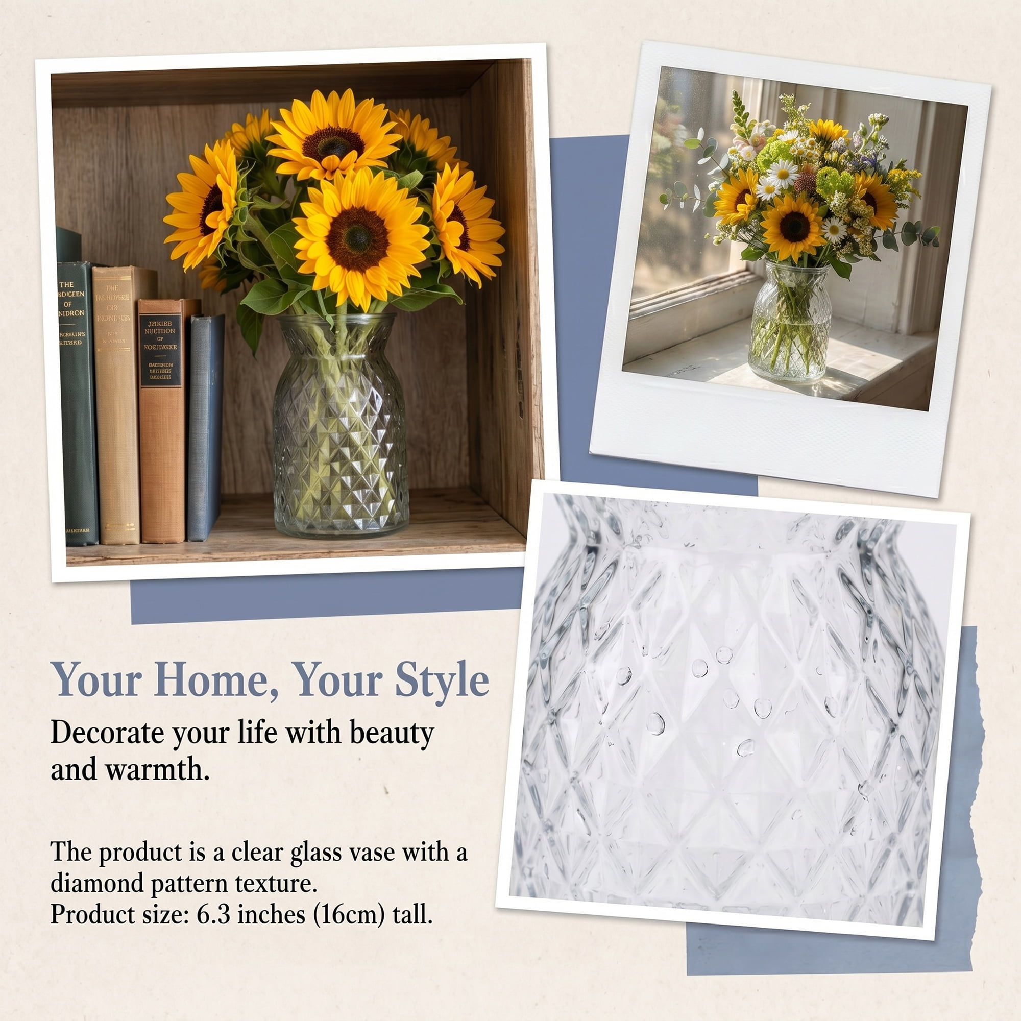 Unique Bargains Modern Geometric Wide Mouth Glass Flower Vase Clear 4.5"x4.5"x6.3"