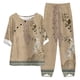 thumbnail image 2 of ICHUANYI Clearance Women's Summer Printed Half Sleeve Round Neck Cropped Top + Casual Pants Suit Set Two Piece Lounge Set(Brown, S) ICHUANYI WER2023081114338, 2 of 5