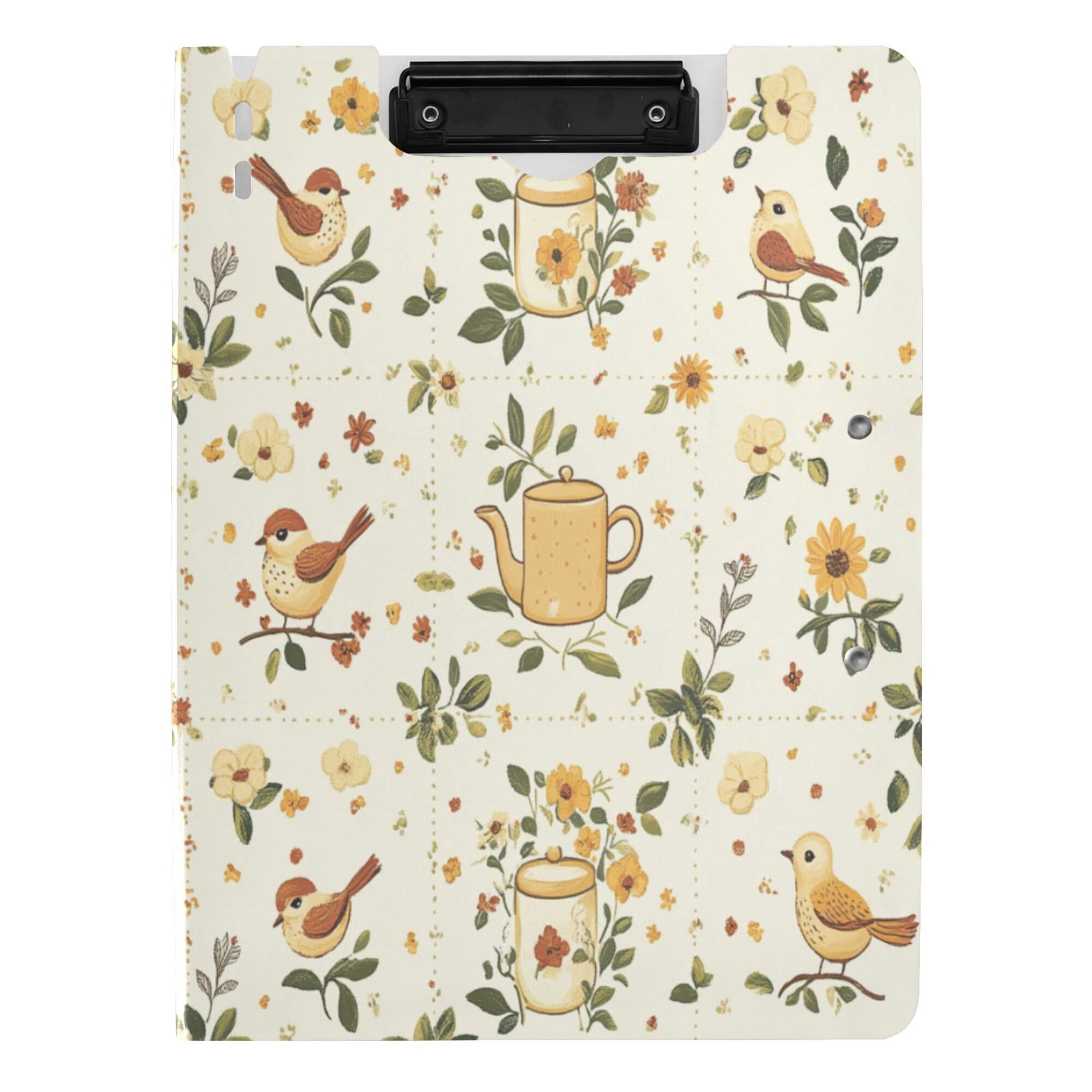 FORMRS A4 Clipboard Folder with Pen Holder Horizontal Foldable School Office Binder, Birds Sunflowers