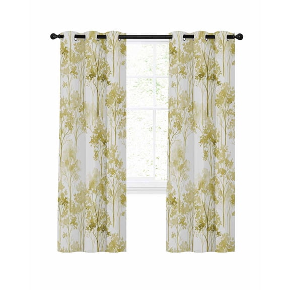 Watercolor Forest Green Blackout Curtains 54 Inches Length, Abstract Art Modern Trees Window Treatment Thermal Insulated Drapes for Bedroom Living Room 2 Panels 104x54 Inches