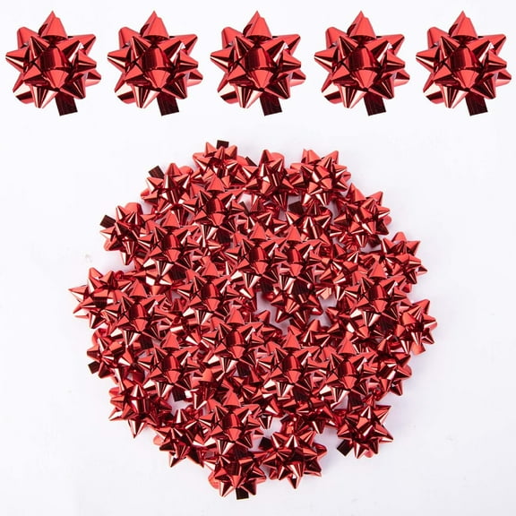 Ebaokuup 100 Pcs Mini Bows-1 Inch Red Metallic Star Gift Bows-Tiny Adhesive Present Bows for Christmas Holiday Party Decoration DIY Gifts Wrapping