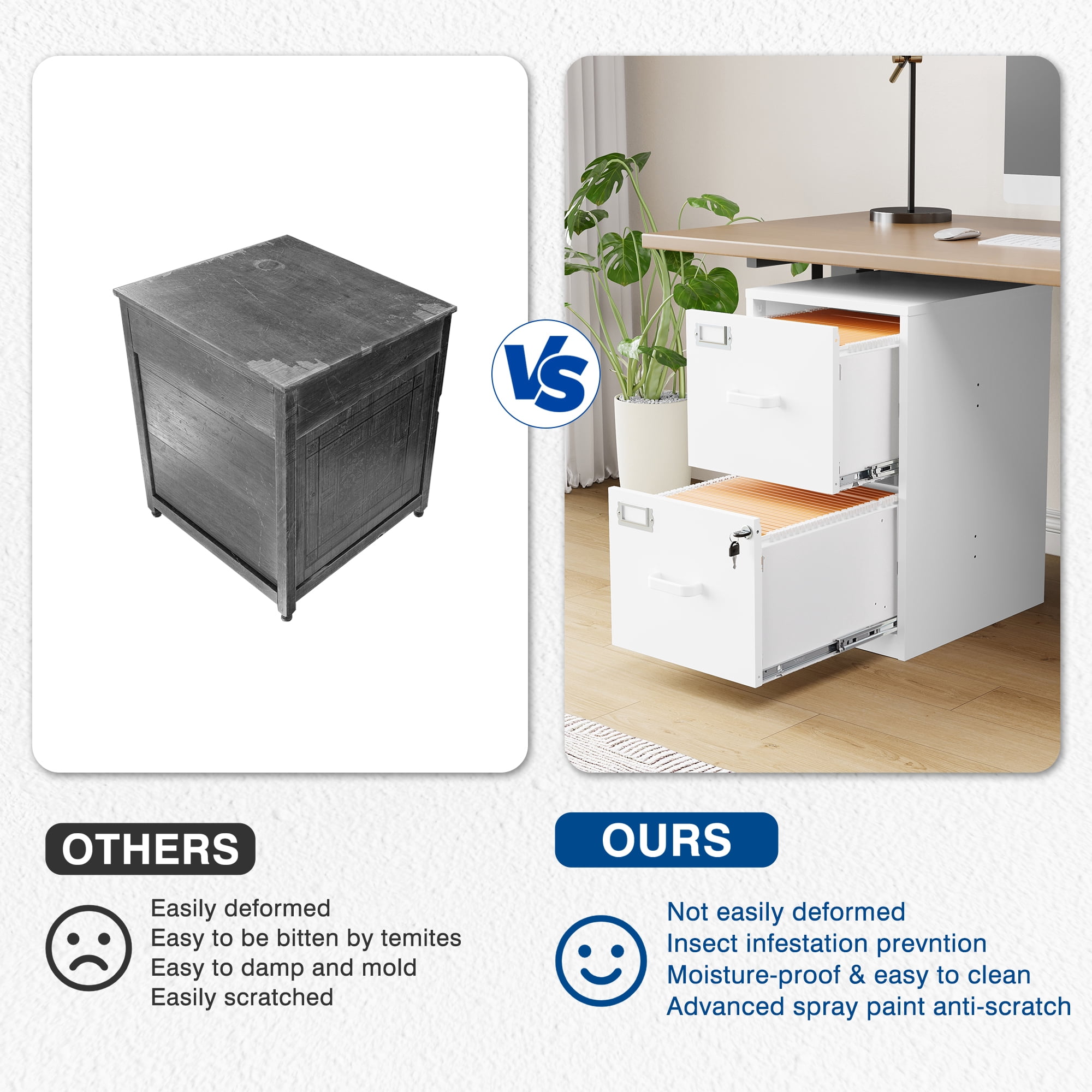 AUHUP Metal File Cabinet with 2 Drawers, Steel Filing Cabinets with Lock for Home Office Legal/Letter/A4 File, White, Assembly Required