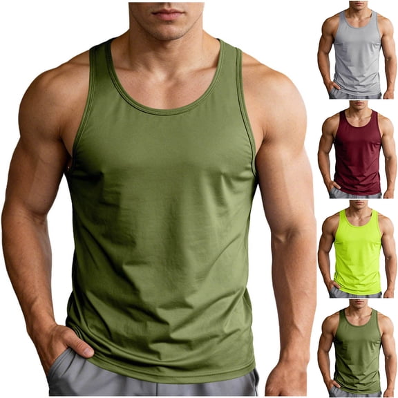 HBGVBA Men's Summer Tank Tops,Muscle Sleeveless Tee,Solid Color Fast Dry Crew Neck Muscle Fitness Workout Shirt