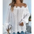 thumbnail image 5 of Women'S Solid Color Openwork Long-Sleeved Sweater, Off-Shoulder Knit Pullover White XL, 5 of 9