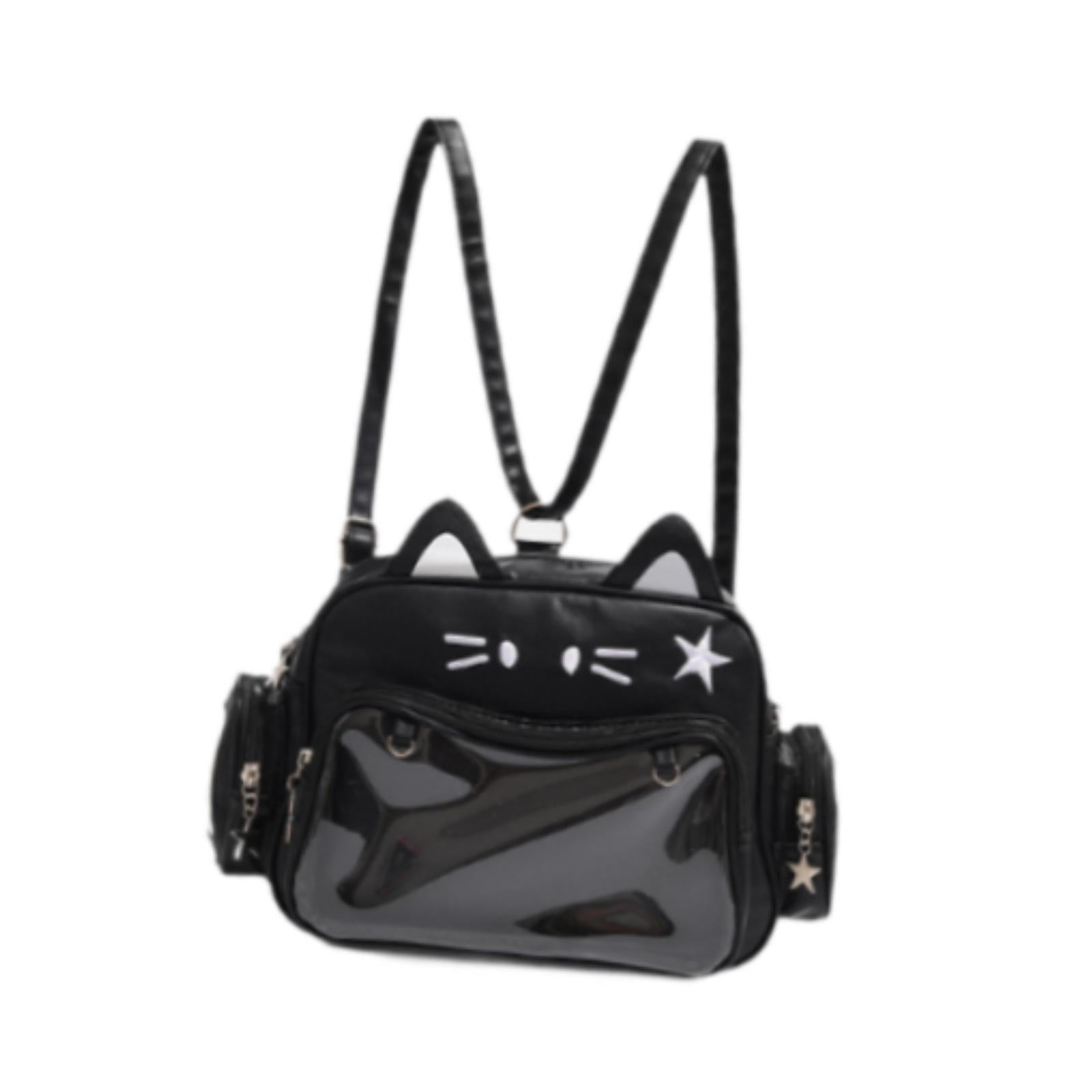 QccHieUs Cat Ita Bag DIY Cute Adjustable Strap Tote Bag PU Leather Women Shoulder Bag for Black