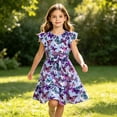 thumbnail image 4 of Aideaone Girls Summer Dress Ruffle Flutter Sleeve A-Line Sundress Butterfly Floral Print with Waist Tie 7-13 Years, 4 of 6