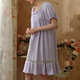 thumbnail image 4 of Homgro Women's Cotton Pajama Dress Cute Summer Short Sleeve Ruffle Sleepwear Frilly Pjs Vintage Comfy Lace Sleeping Nightshirt Purple X-Large, 4 of 4