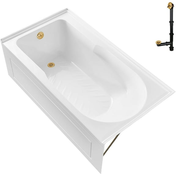 Streamline GA-308-18-BGL 60 in. x 32 in. Acrylic Left-Hand Drain Alcove Bathtub in Glossy White With External Drain in Brushed Gold