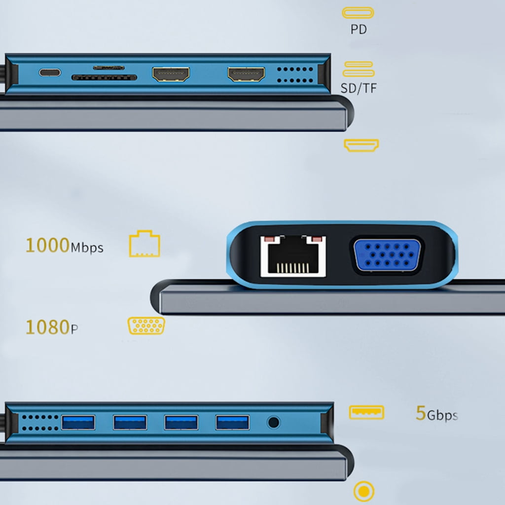 Docking Station 12 in 1 Laptop USB C Docking Station Double Monitors USB C Adapter with VGA 4 USB3.0 Adapter USB C Dock