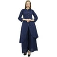 thumbnail image 4 of Phagun Solid Blue Indian Clothing Asymmetrical Kurta Kurti With Palazzo Pant-4, 4 of 6
